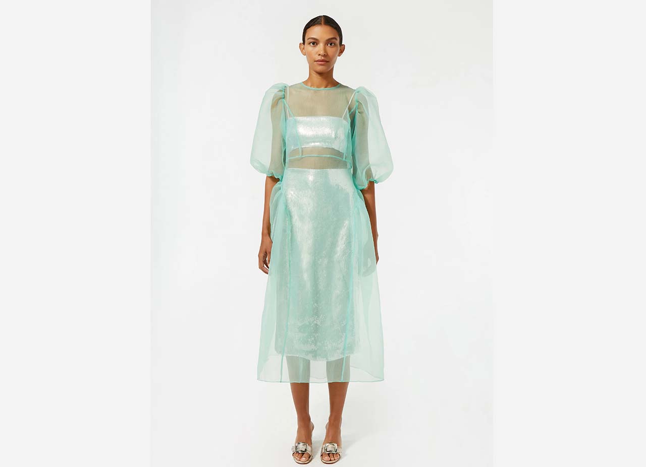 Halston Tonya One-Shoulder Sequin Fringe Midi Dress – Élégance étincelante